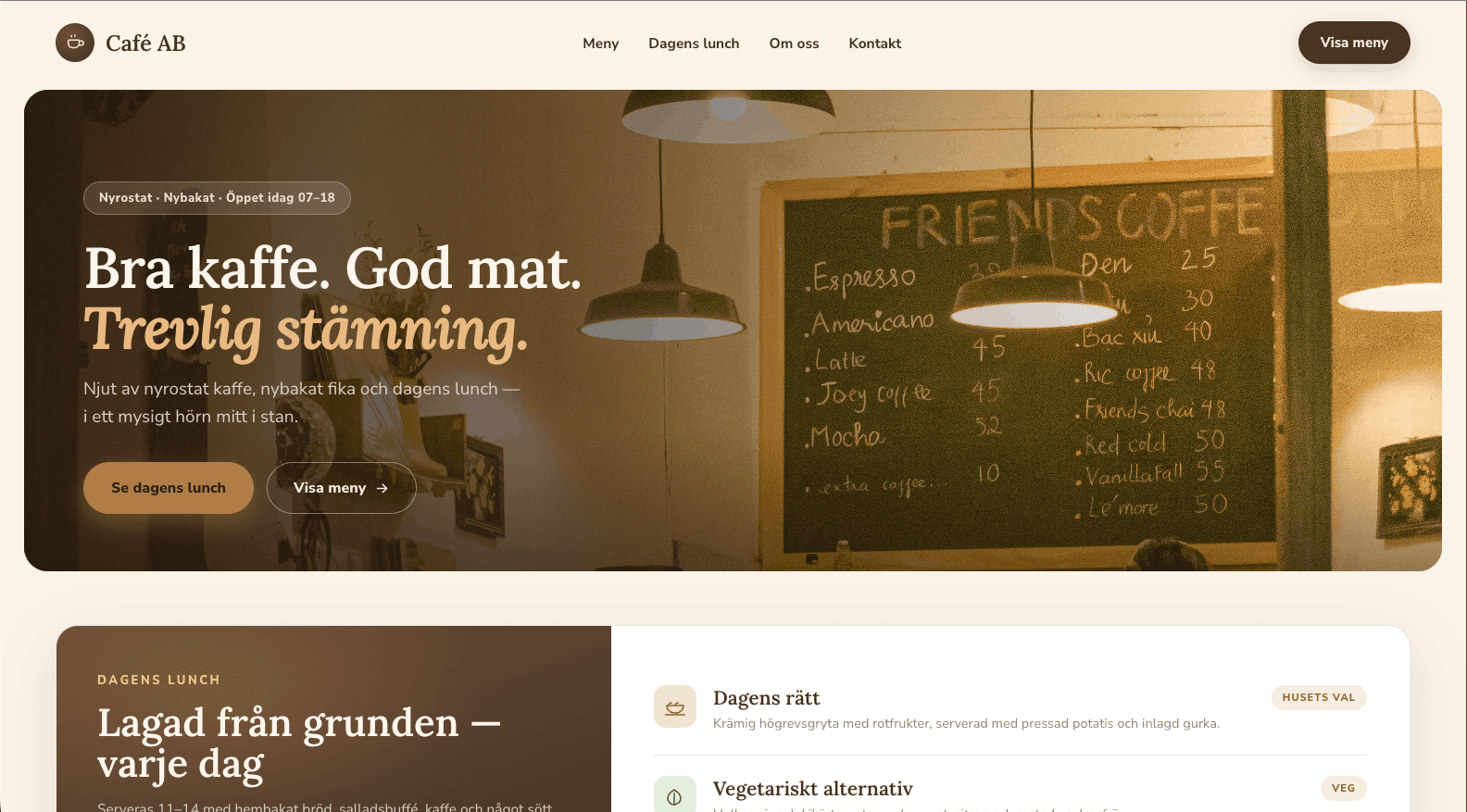 Café-hemsida på dator