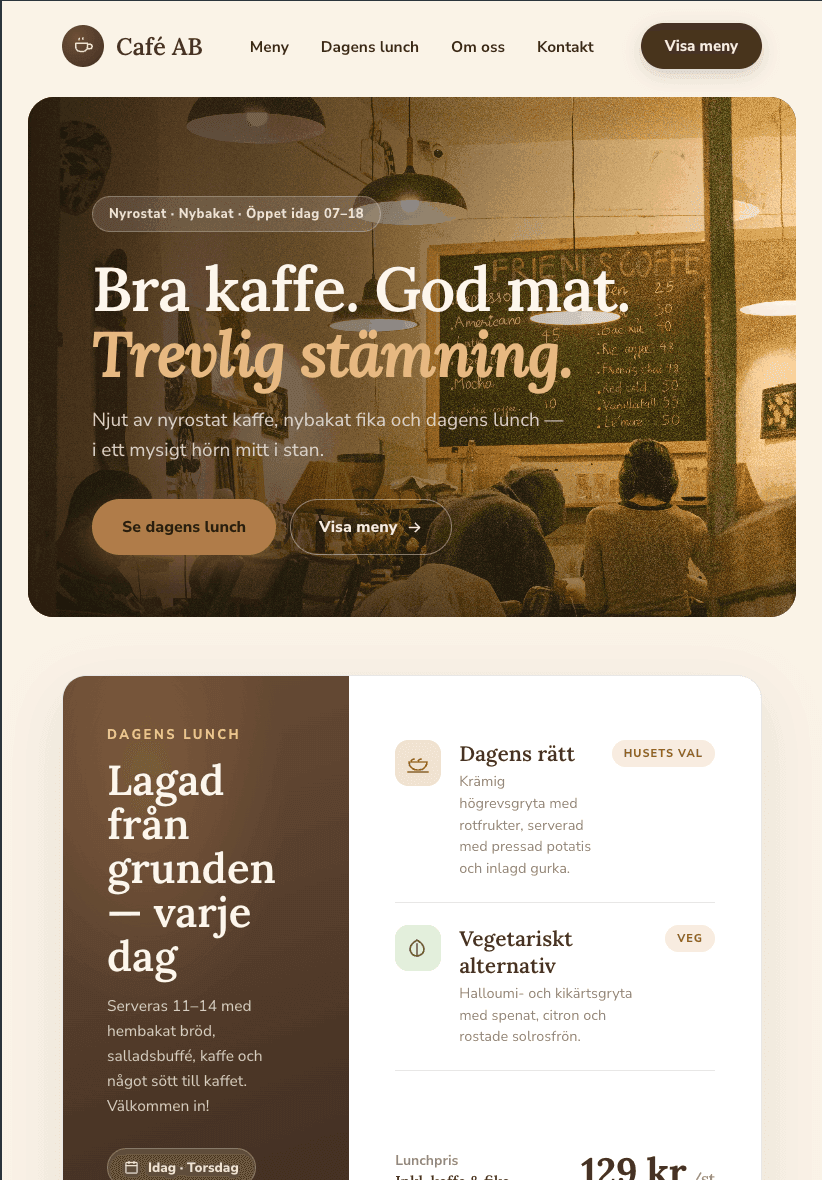 Café-hemsida på surfplatta